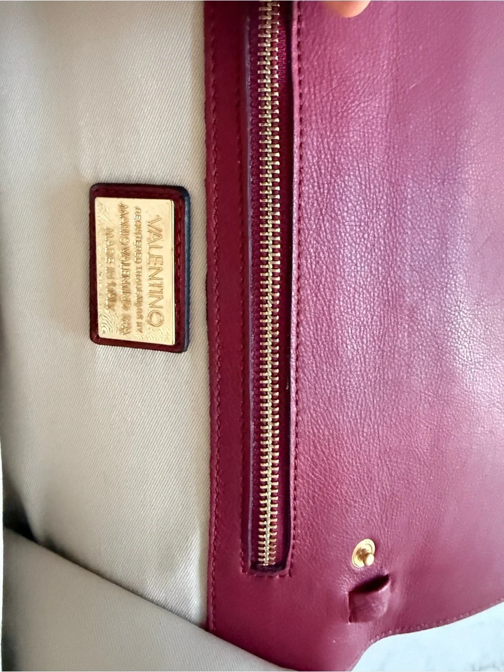 Valentino Burgundy Leather Wristlet Clutch with Tassel